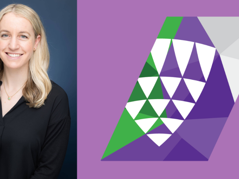 A professional portrait of Caitlin Voegele, Director of Data Science Strategy at Lineage, next to the logo for the Women in Lineage Employee Resource Group.