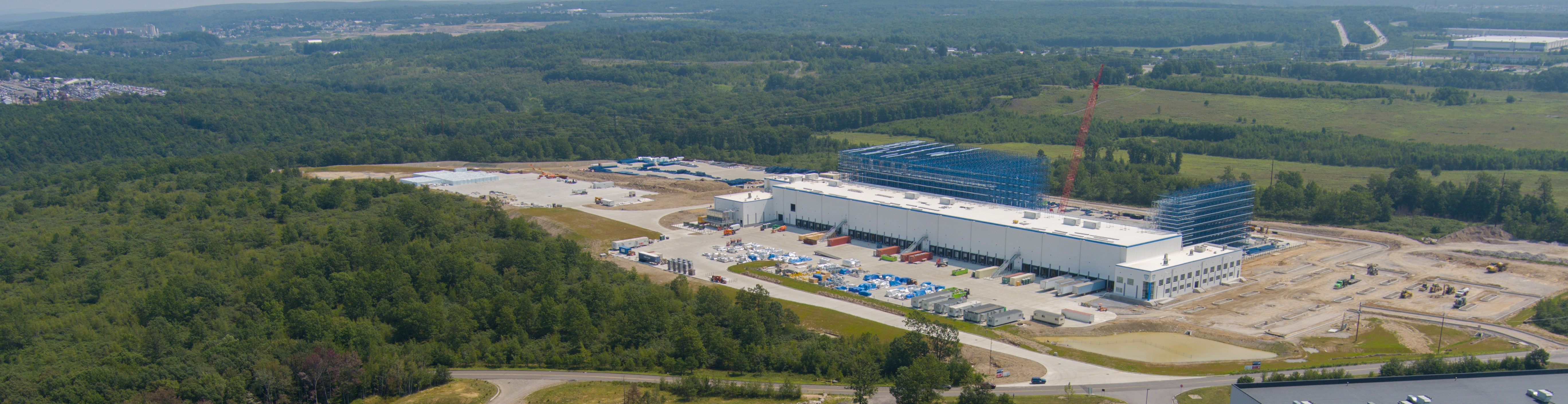 An aerial view of the Lineage automated cold storage warehouse in Hazleton Pennsylvania