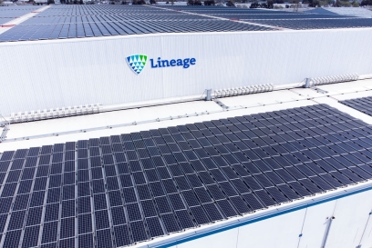 Solar panels on a Lineage Logistics facility